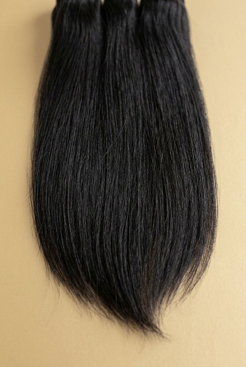 Straight sleek hair on champagne gold